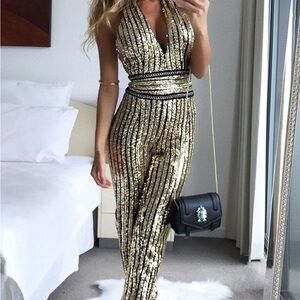 Gold and Black Sequin Jumpsuit size XS NEW